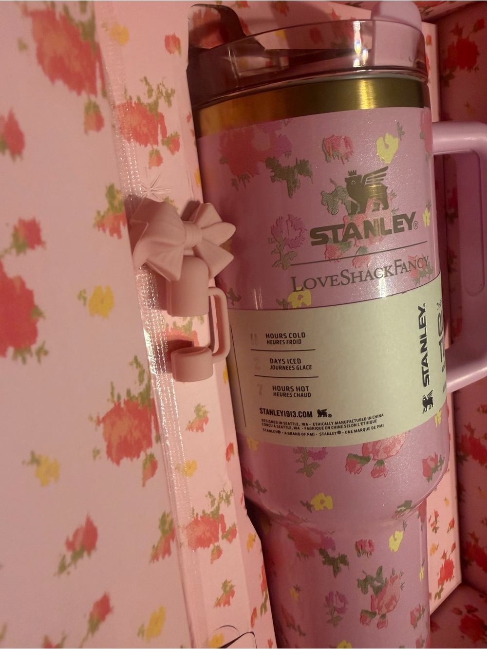 Stanley x LoveShackFancy 40oz Quencher H2.0 Floral Pink Tumbler Gift Set NWT
